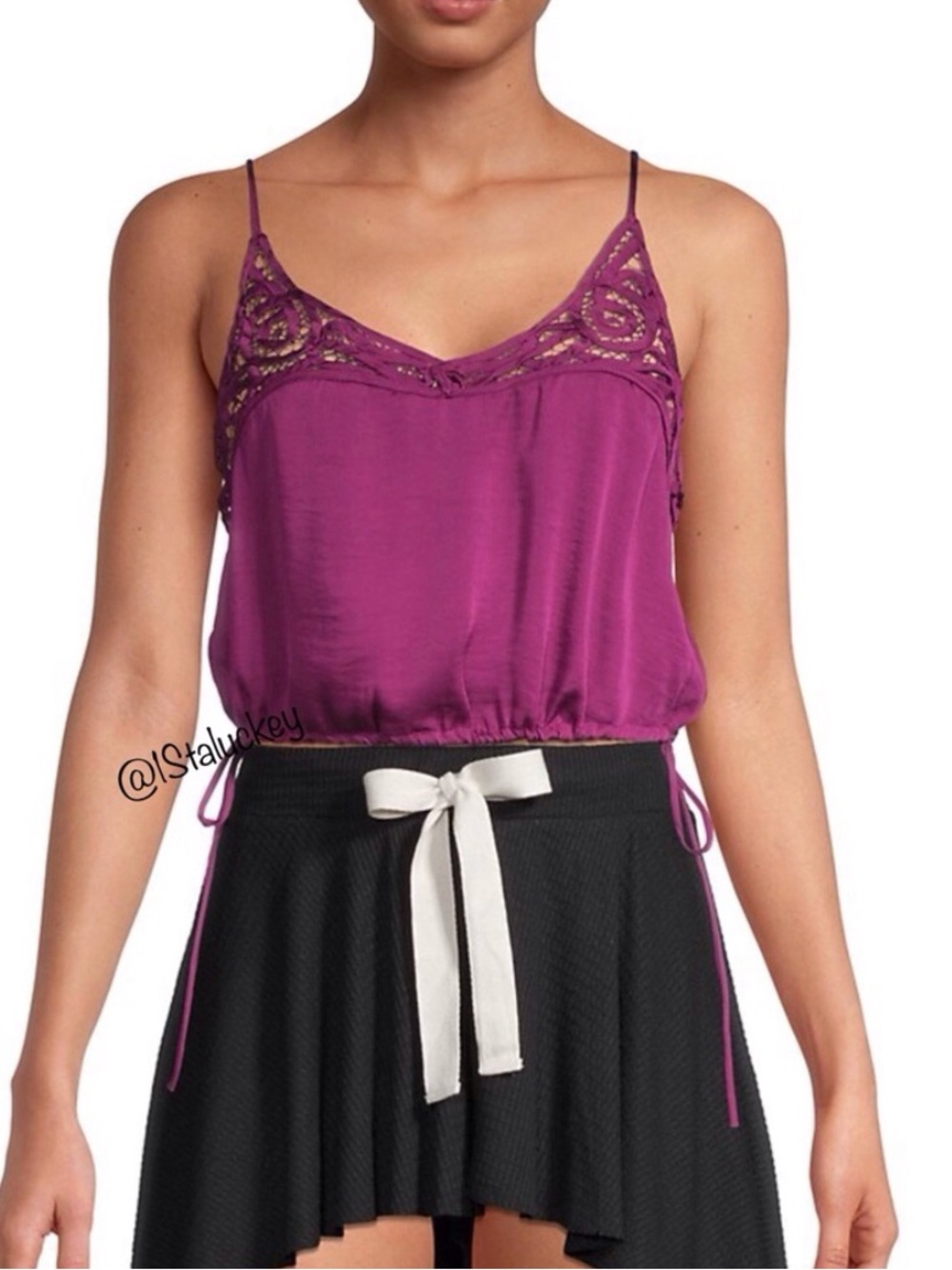 Free People Dark Orrchid Lace-Trim Satin Cami Top sz Small